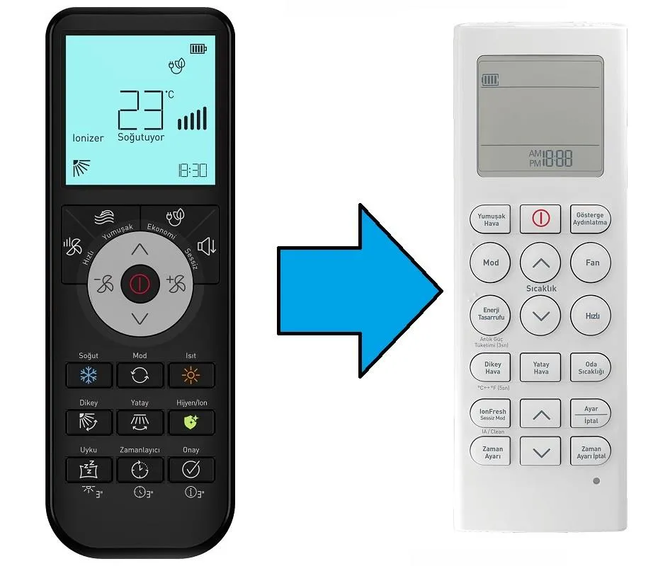 Arçelik-Beko İle Uyumlu Klima Kumandası-Resimde Sağdaki Gönderilir