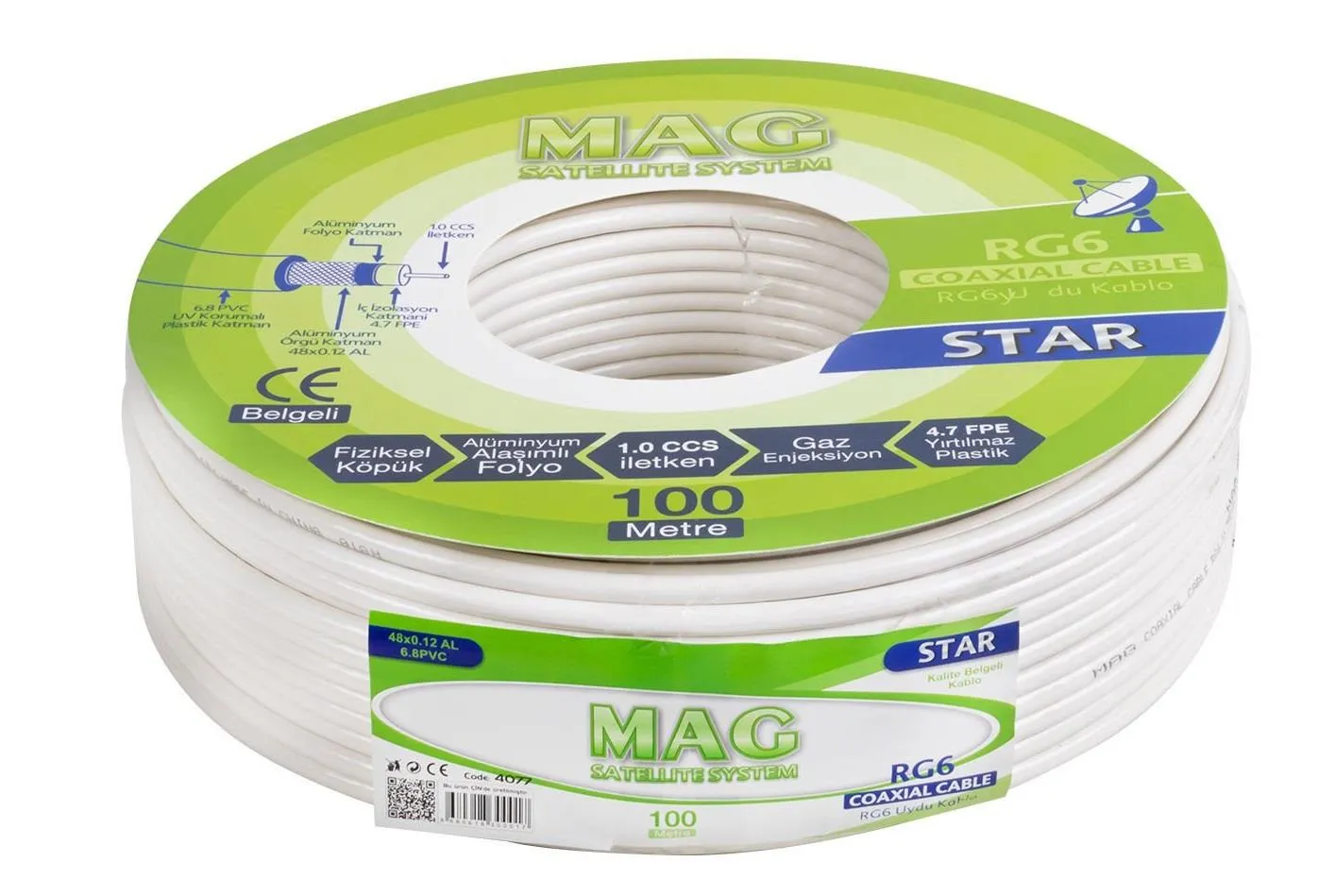 Mag RG6-U4 İthal Uydu Anten Kablosu-100 Metre