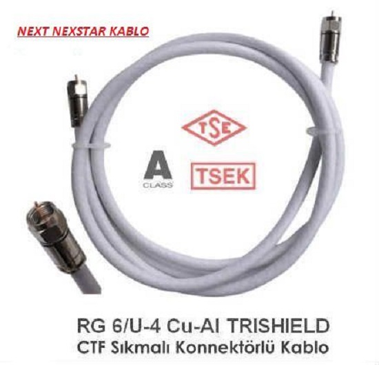 Next RG6 U4 Sıkmalı Konnektörlü Uydu Anten Kablosu - 50 Metre