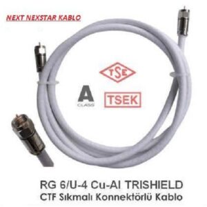 Next RG6 U4 Sıkmalı Konnektörlü Uydu Anten Kablosu - 50 Metre