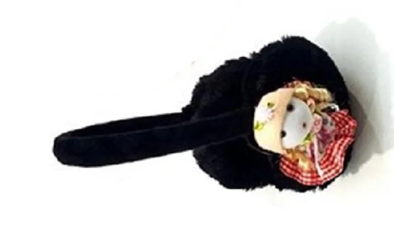 Sevimli Kız Figürlü Peluş Kulaklık Siyah