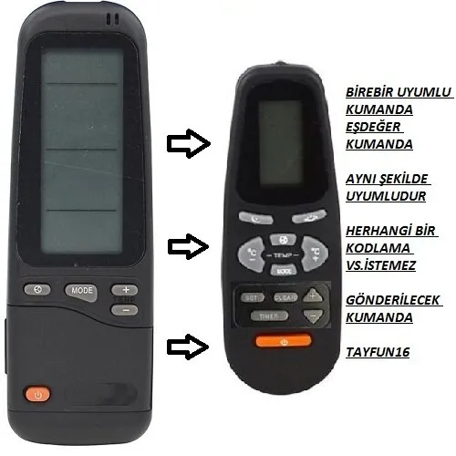 Tayfun ELECTRA RC SERİSİ UYUMLU KLİMA KUMANDASI YEDEK KUMANDA